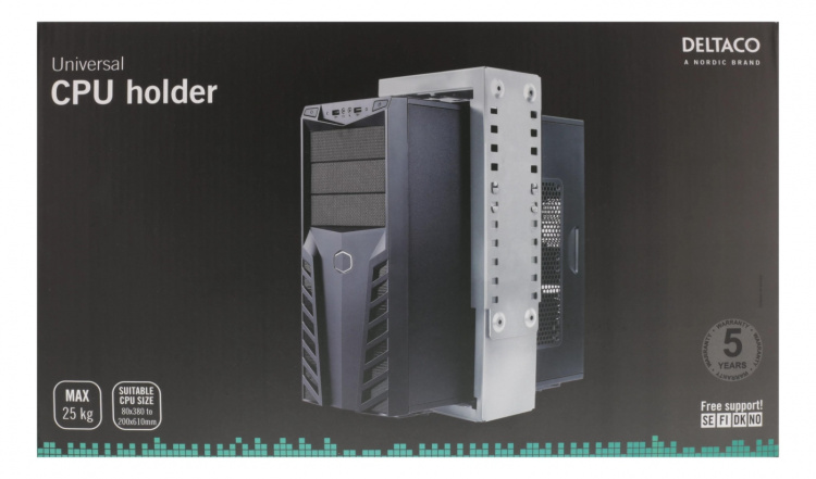 DELTACO computerholder i stål til montering under bord/væg, sølv