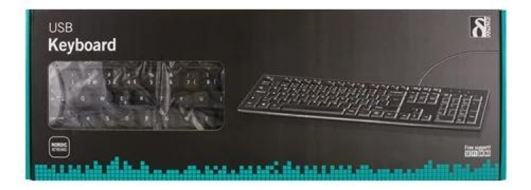 DELTACO Tastatur, nordisk layout, USB, 1,1m kabel, sort