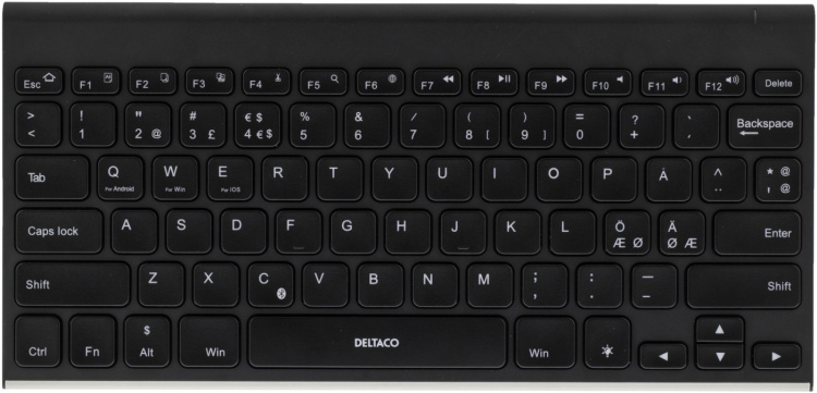 DELTACO trådløst minitastatur, lave taster, baggrundsbelyst, indbygg
