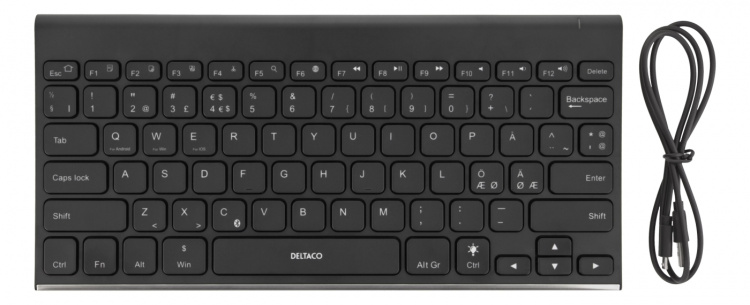 DELTACO trådløst minitastatur, lave taster, baggrundsbelyst, indbygg