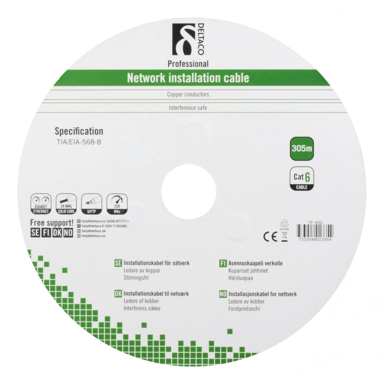 DELTACO F/UTP Cat6 installation cable, for outdoor use, 305m, black