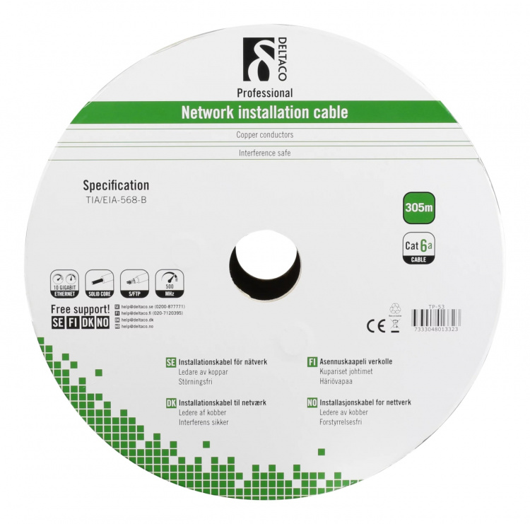 DELTACO S/FTP Cat6a installation cable, for outdoor use, 305m, black