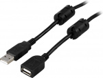 DELTACO USB 2.0 kabel Typ A han - Typ A hun, ferritkerne, 2m, sort