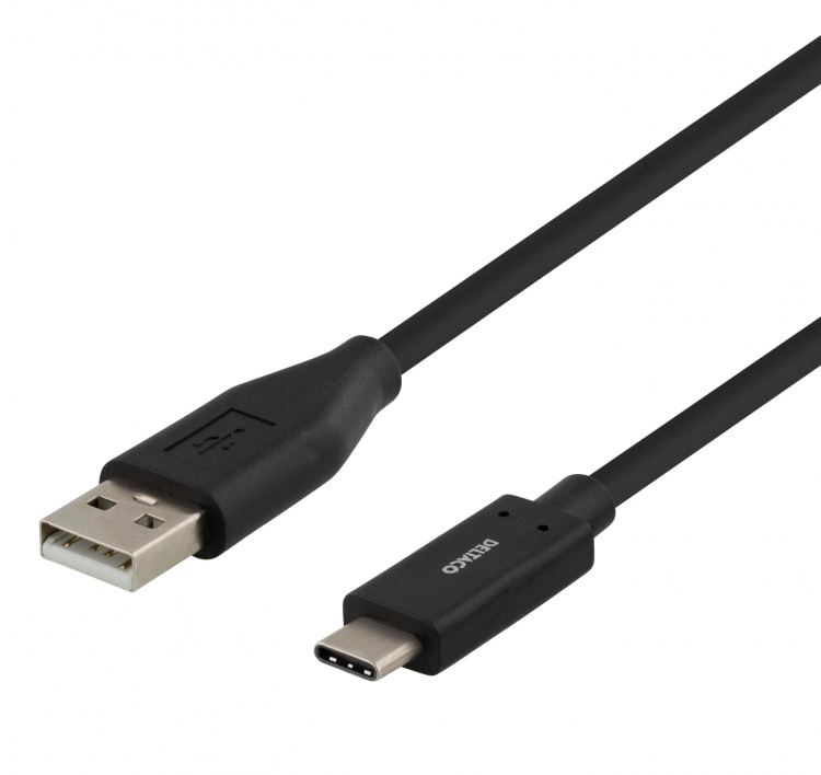DELTACO, USB 2.0 kabel, USB-A han - USB-C han, 0.5m, sort