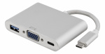 DELTACO PRIME USB-C til VGA og USB A, USB-C-port til opladning, sølv