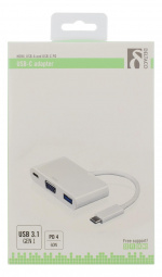 DELTACO USB-C to VGA and USB Type A adapter, USB-C FM, 60W, white