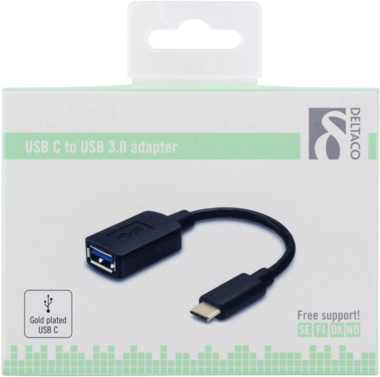 DELTACO USB-adapter, USB 3.1 type C male - type A female, Gen 1, black