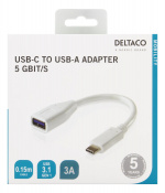 DELTACO USB-adapter, USB 3.1 type C male - type A female, Gen 1, white