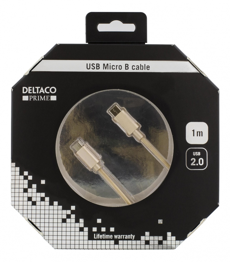 DELTACO PRIME USB cable, 2.0, Type C ma, Type Micro-B ma, 1m, gold