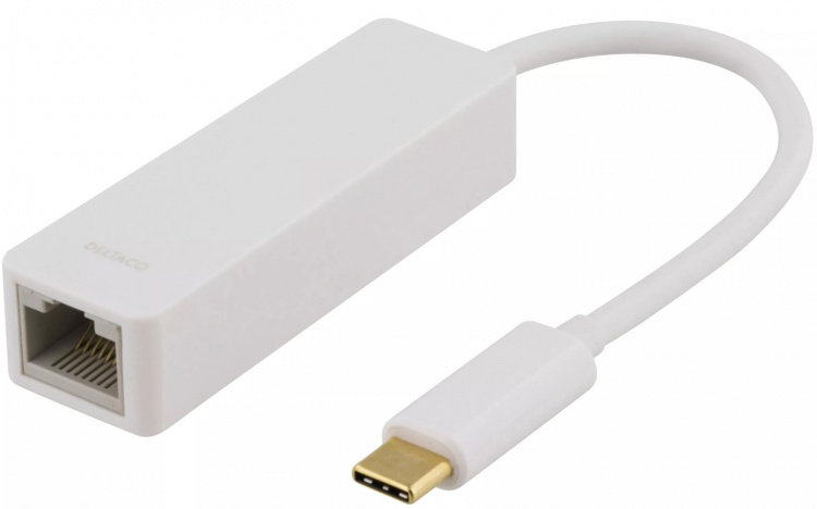 DELTACO, USB 3.1 netværksadapter, 1xRJ45, 1xUSB-C han, hvid DELTACO, USB 3.1 netværksadapter, 1xRJ45, 1xUSB-C han, hvid