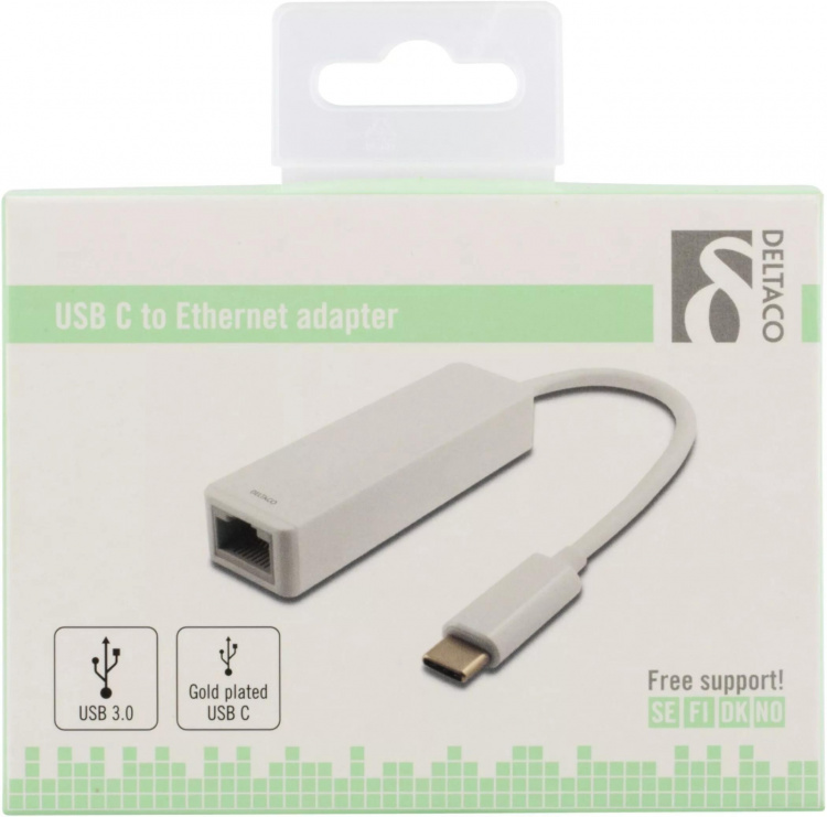 DELTACO, USB 3.1 netværksadapter, 1xRJ45, 1xUSB-C han, hvid DELTACO, USB 3.1 netværksadapter, 1xRJ45, 1xUSB-C han, hvid