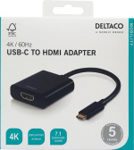 DELTACO, USB 3.1 til HDMI adapter, USB-C han - HDMI hun, sort