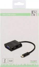 DELTACO, USB 3.1 til VGA adapter, USB-C han - VGA hun, sort