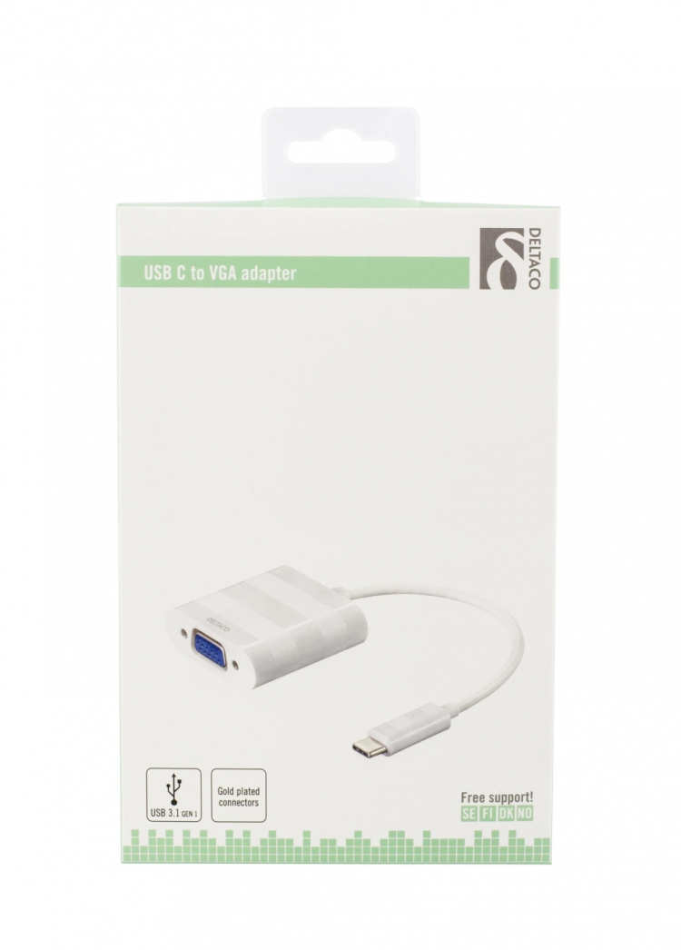 DELTACO, USB 3.1 til VGA adapter, USB-C han - VGA hun, hvid