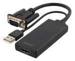 DELTACO VGA to HDMI adapter, audio via USB, 1080p, black