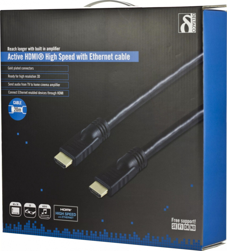 DELTACO <b>aktivt HDMI kabel</b>, HDMI High Speed with Ethernet, HDMI