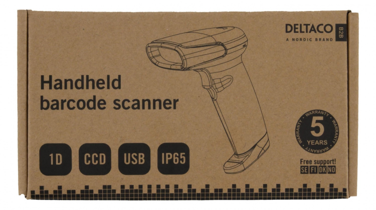 DELTACO Handheld 1D CCD Barcode Scanner, black, USB