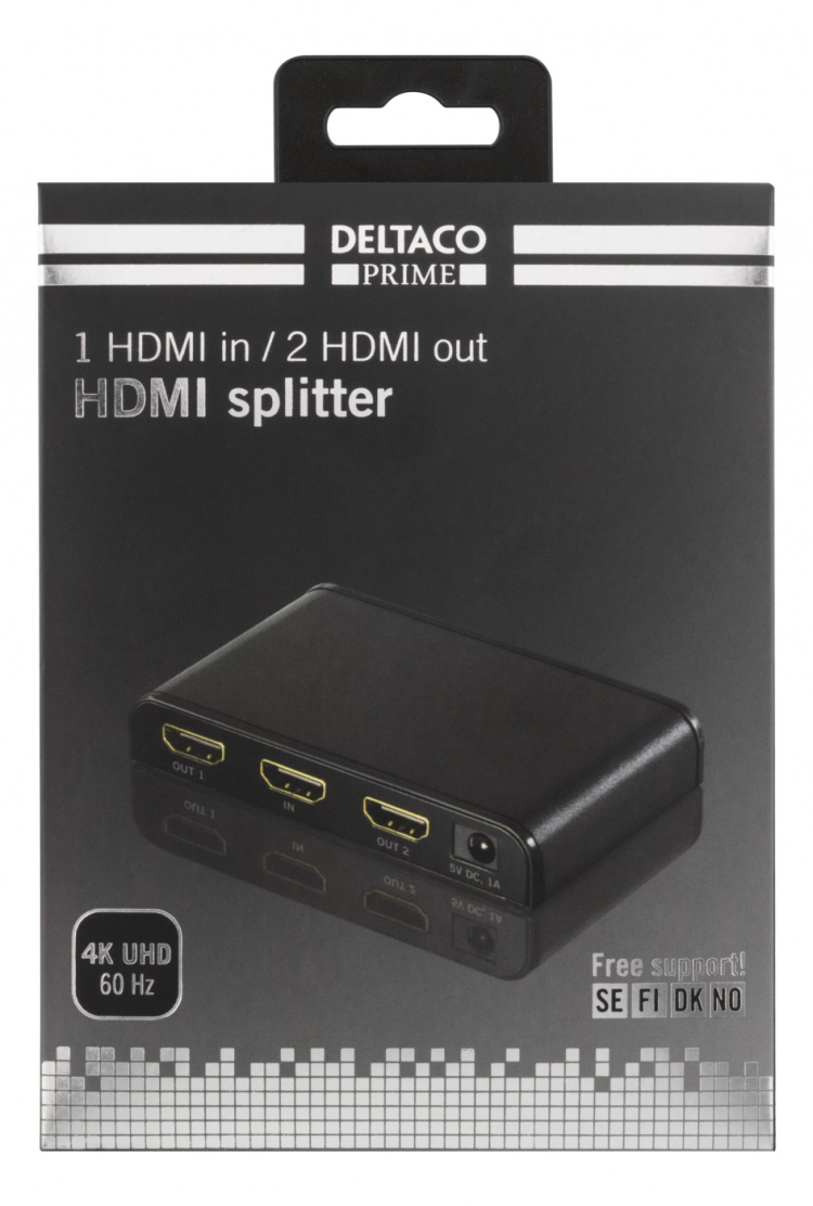 DELTACO PRIME HDMI splitter, 1 in, 2 out, HDMI 2.0, 4K, UHD, 3D, black DELTACO PRIME HDMI splitter, 1 in, 2 out, HDMI 2.0, 4K, UHD, 3D, black