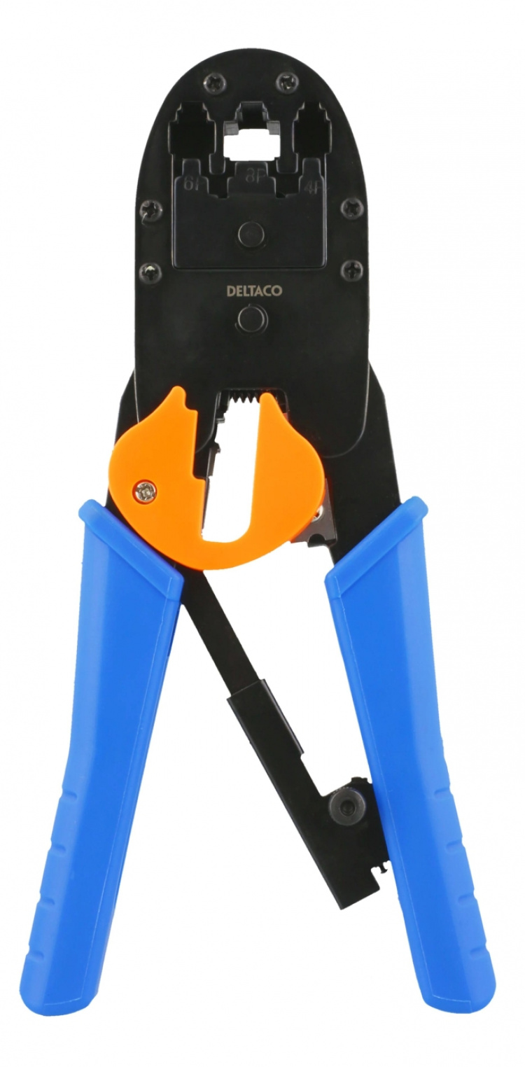 DELTACO Modulværktøj til 4/6/8-pin med afbidere/skrallere, blå
