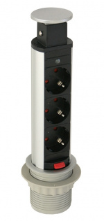 SmartLine PopUp stikdåse, 3xCEE 7/4, 1,5m kabel, sort/sølv