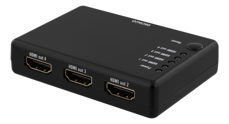 DELTACO HDMI splitter, 1x HDMI in, 4x HDMI out, 6,75 Gbit/s, black DELTACO HDMI splitter, 1x HDMI in, 4x HDMI out, 6,75 Gbit/s, black