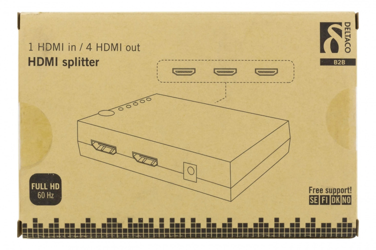 DELTACO HDMI splitter, 1x HDMI in, 4x HDMI out, 6,75 Gbit/s, black DELTACO HDMI splitter, 1x HDMI in, 4x HDMI out, 6,75 Gbit/s, black