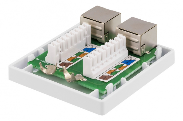DELTACO shielded network socket, Surface UTP 2xRJ45, Cat6, white