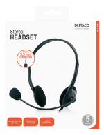 DELTACO stereo headset, 30 mm element, 32 Ohm, 1 x 3,5 mm (4-polet) 2m