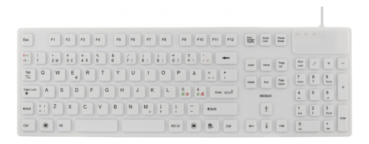 DELTACO rubberized keyboard, silicone, IP68, full size, 105 keys, whit DELTACO rubberized keyboard, silicone, IP68, full size, 105 keys, whit