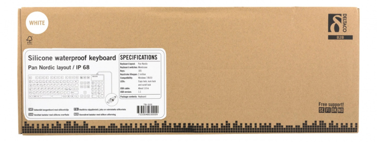 DELTACO rubberized keyboard, silicone, IP68, full size, 105 keys, whit DELTACO rubberized keyboard, silicone, IP68, full size, 105 keys, whit