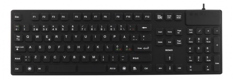DELTACO rubberized keyboard, silicone, IP68, full size, 105 keys,black DELTACO rubberized keyboard, silicone, IP68, full size, 105 keys,black