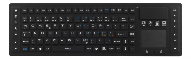DELTACO Wireless Keyboard with touchpad, silicone, IP65, 2,4 GHz,black