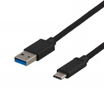 DELTACO USB 3.1 Gen1 braided USB-A - USB-C cable, 1m, 3A 60W, black