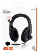 DELTACO USB stereo-headset, 40 mm drivere, 32 ohm, 20Hz-20kHz, 96dB ±