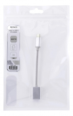 DELTACO USB-C 3.1 Gen 1 to USB-A OTG adapter, alu, white bag, silver