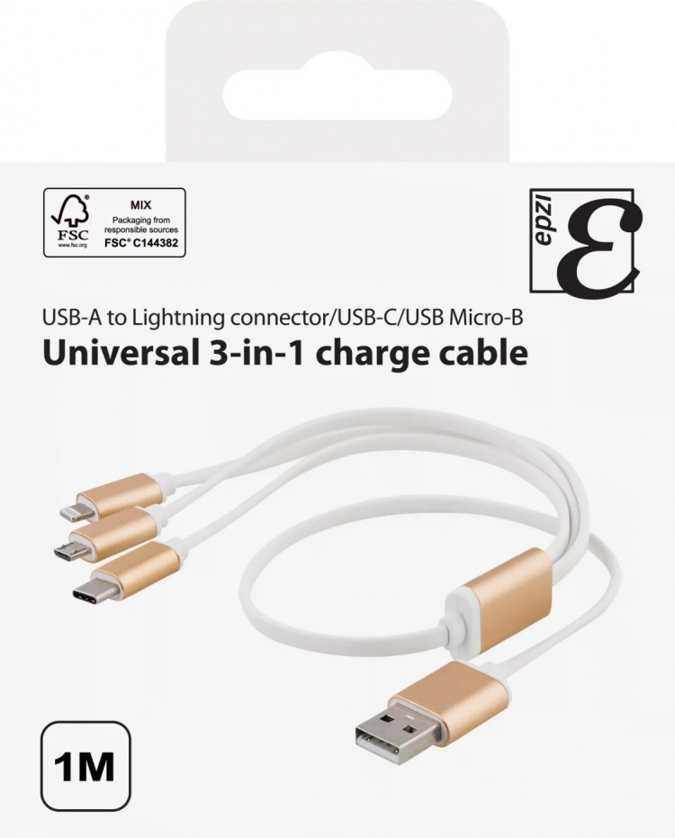 EPZI Multi-Charger, USB-C, Lightning, Micro USB, USB-A, 1m, white