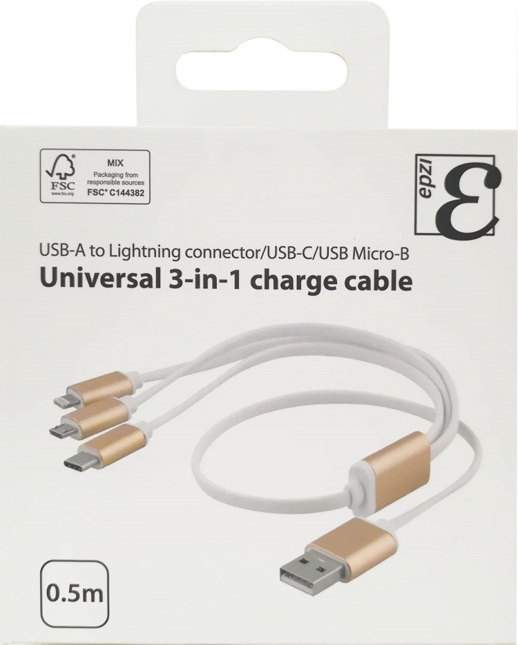 EPZI Multi-Charger, USB-C, Lightning, Micro USB, USB-A, 50cm, white EPZI Multi-Charger, USB-C, Lightning, Micro USB, USB-A, 50cm, white