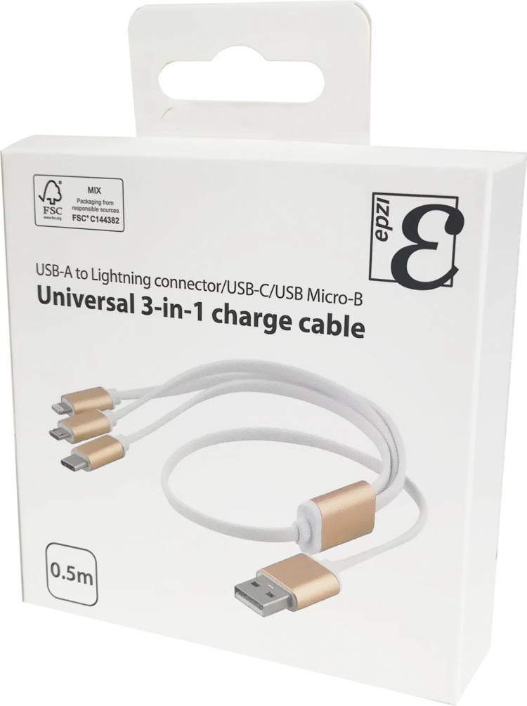 EPZI Multi-Charger, USB-C, Lightning, Micro USB, USB-A, 50cm, white EPZI Multi-Charger, USB-C, Lightning, Micro USB, USB-A, 50cm, white