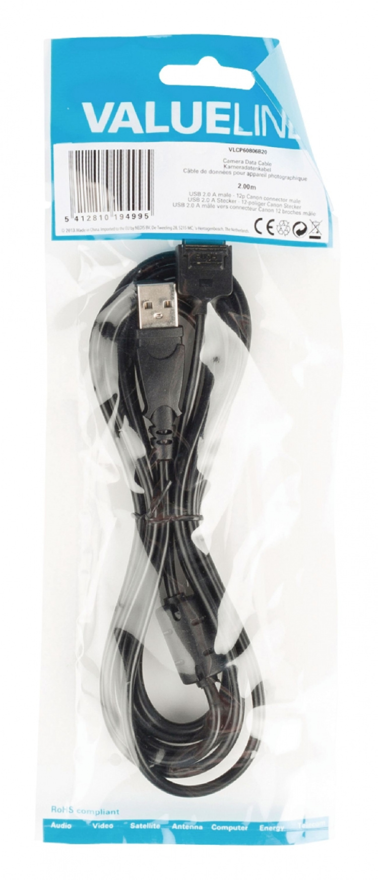 Valueline Usb 2.0-Kabel USB A Han - Canon 12-Pin Han 2.00 m Sort