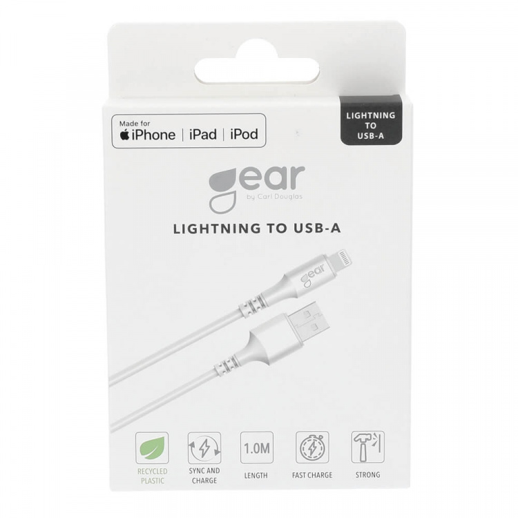 Gear Rundt ladekabel Lightning til USB-A 1m Hvid MFI