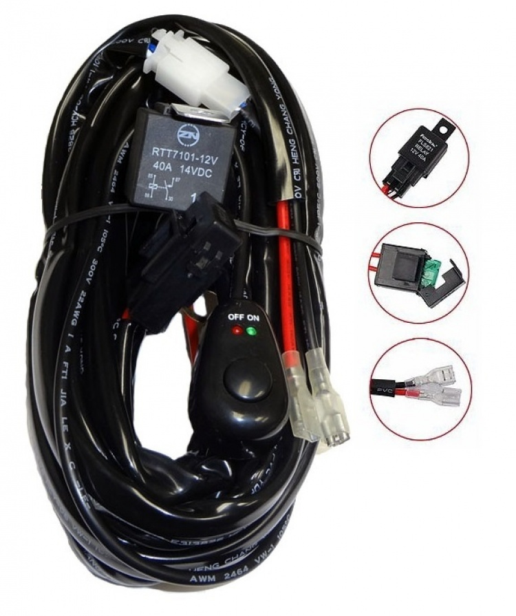 Relækabelsæt 40A med afbryder, til LED-ramper og ekstralys