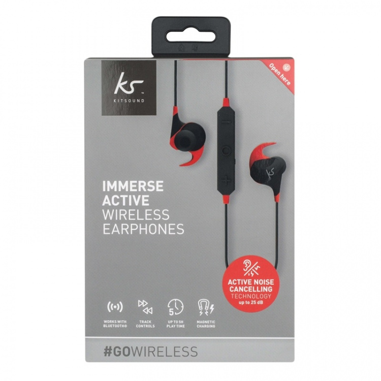 KitSound Hovedtelefon In-Ear Immerse ANC Trådløs Rød KitSound Hovedtelefon In-Ear Immerse ANC Trådløs Rød