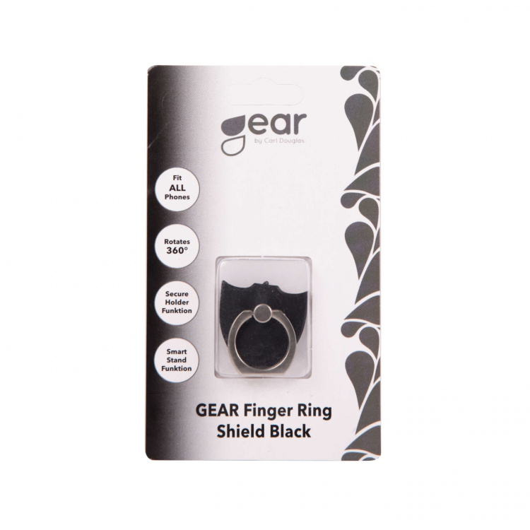 Gear Fingerring Mobil Skjold Roterende med Standerfunktion Mat Sort
