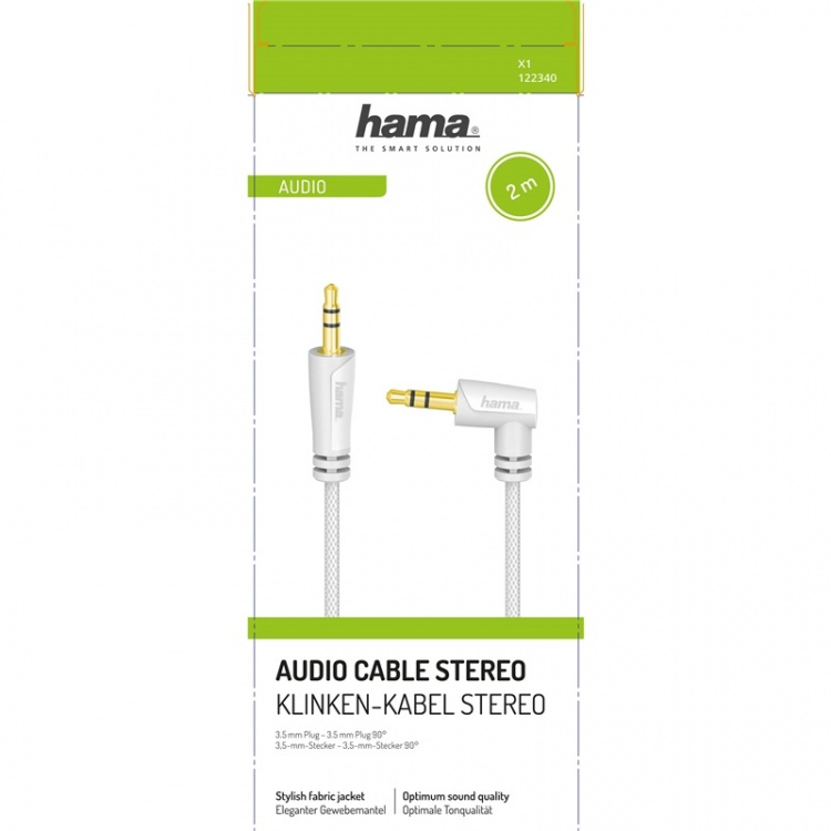 Hama Kabel Audio 3.5mm-3.5mm 2,0m Vinklet Hvid