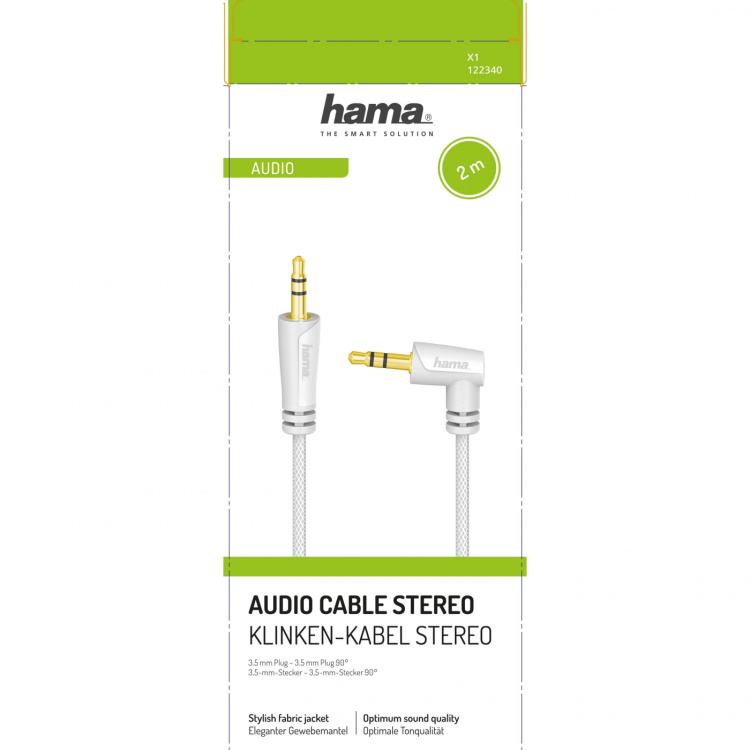 Hama Kabel Audio 3.5mm-3.5mm 2,0m Vinklet Hvid
