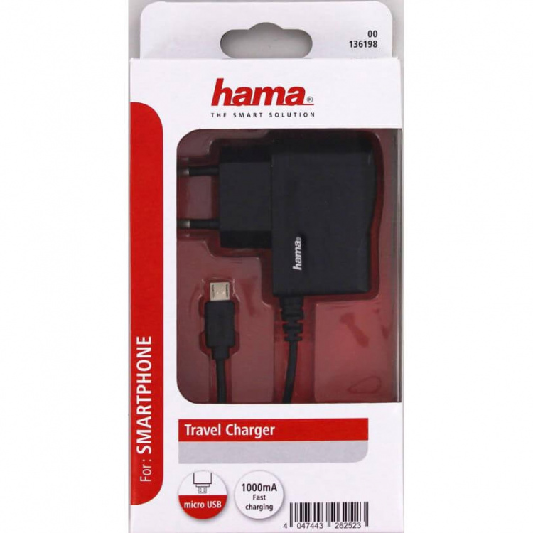 Hama Lader MicroUSB 220V 1A Sort