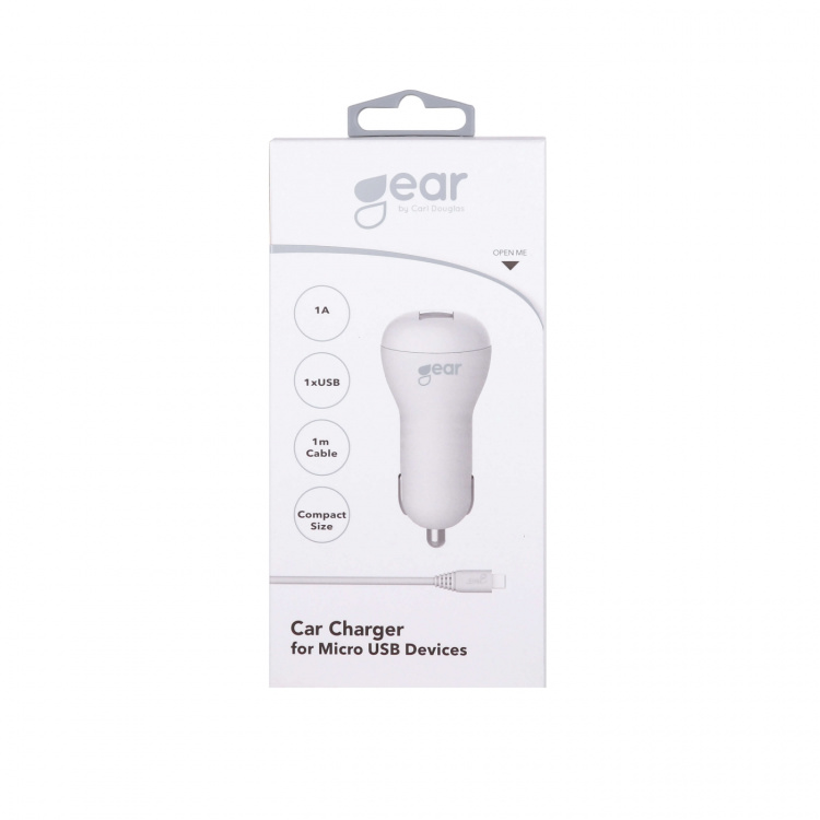 Gear Lader 12/24V 1xUSB 1A + MicroUSB Rund Kabel 1.0m Hvid