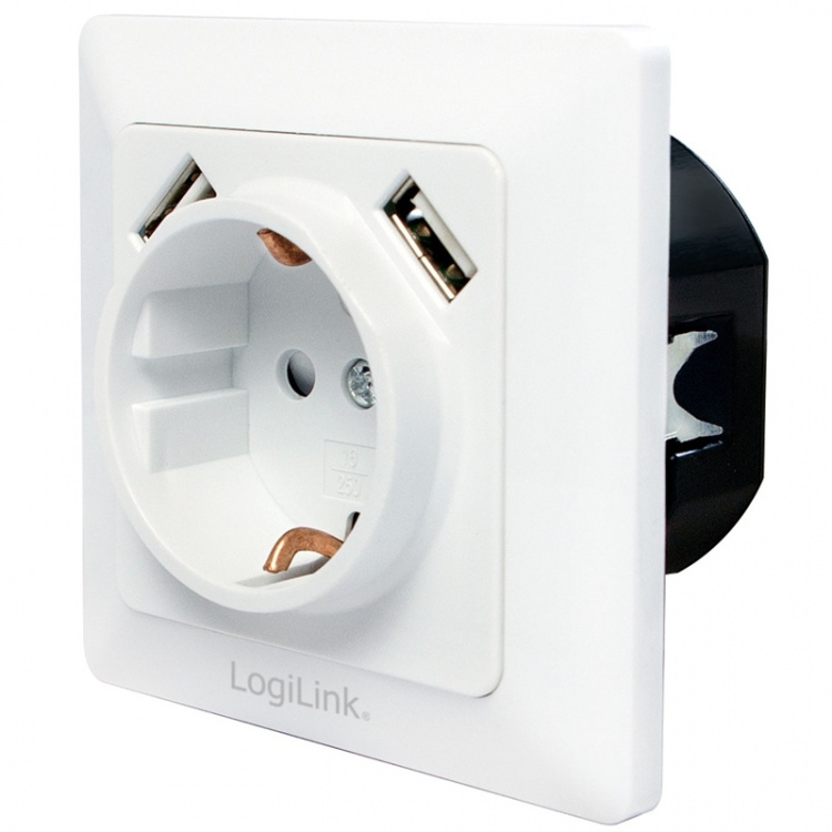LogiLink Vägguttag 230V med 2xUSB 2,1A