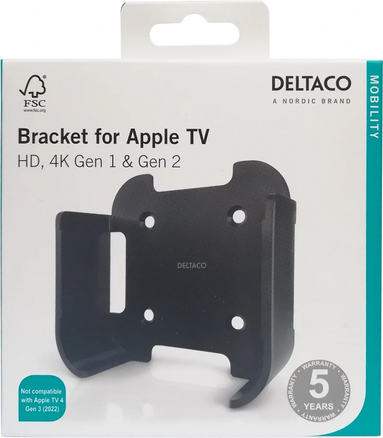 DELTACO vægbeslag til 1. og 2. gen Apple TV, sort