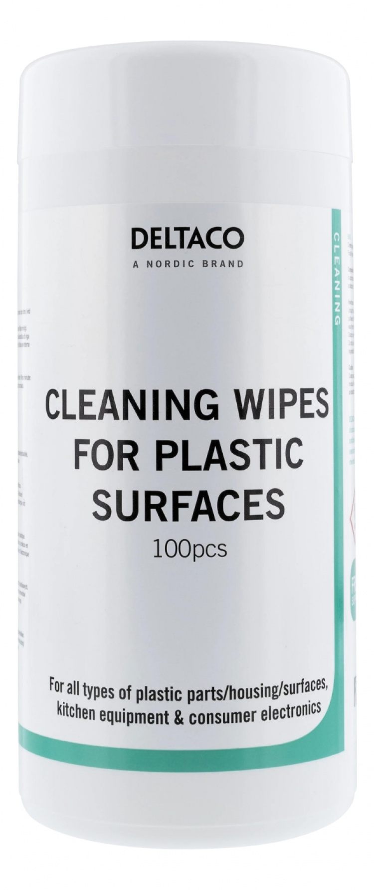 DELTACO Wet Wipes for plastic surfaces, 100pcs, white